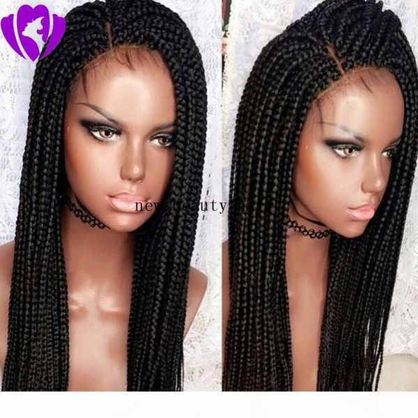

26inch black box braids long wigs with baby hair glueless synthetic lace front women wigs heat resistant wigs for women