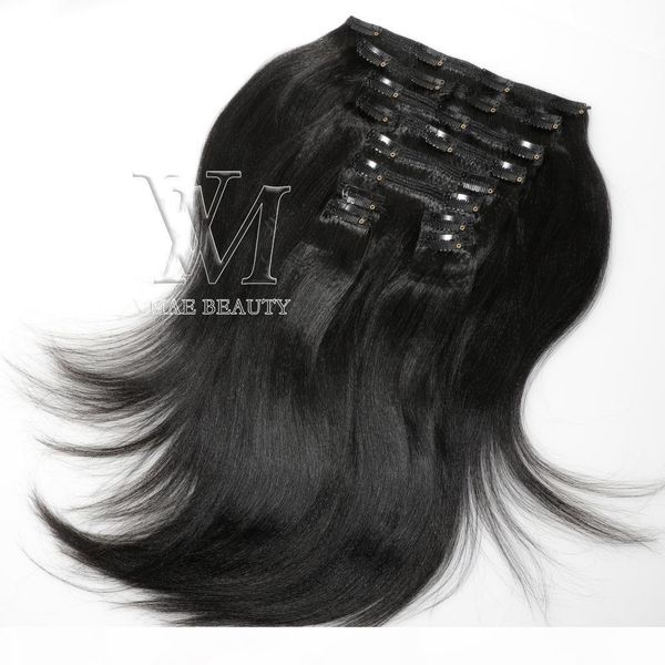 

vmae brazilian hair clip ins human hair extensions unprocessed 120g yaki natural color 12 to 26 inch, Black;brown
