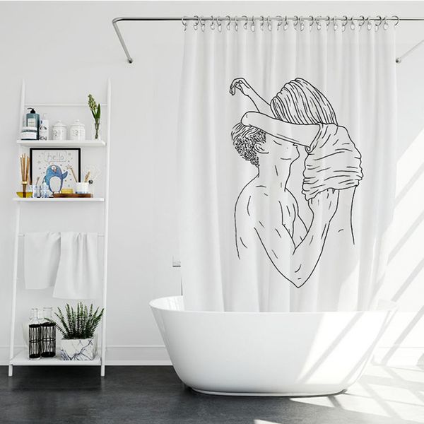 

white polyester fabric shower curtains nordic waterproof thicken bathroom curtains with plastic hooks