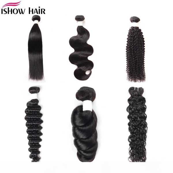 

8-38inch mink brazillian straight body loose deep wave kinky curly unprocessed brazilian peruvian indian human hair weave bundles, Black