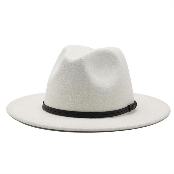 

wide brim hats men women wool felt fedora panama hat with belt buckle jazz trilby cap party formal in white,black 18colors, Blue;gray