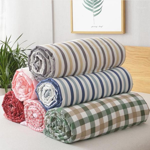 

comforters & sets winter air-conditioning quilt soft breathable throw blanket thin stripe plaid comforter bed cover bedspread1