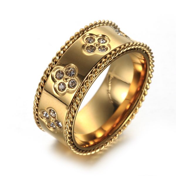 

women's stainless steel four leaf grass diamond ring fashion titanium steel accessories, Silver