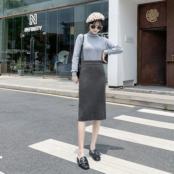 

new autumn 2021 bodycon elastic thin pencils skirts for women's knitted or crocheted skirt y292 c889, Black