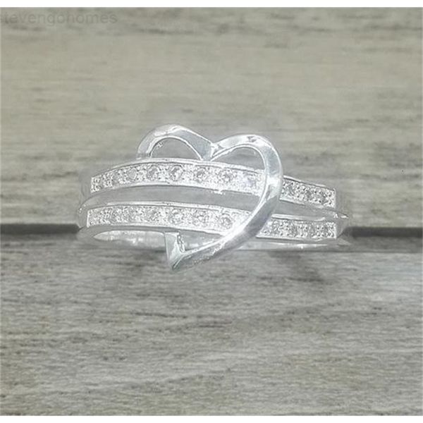 

fashion europe and united states luxury heart-shaped mosaic zircon ring, Silver
