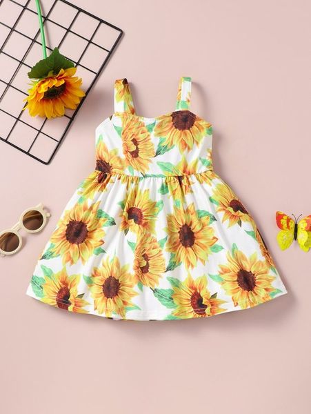 

baby sunflower print cami dress she, Red;yellow