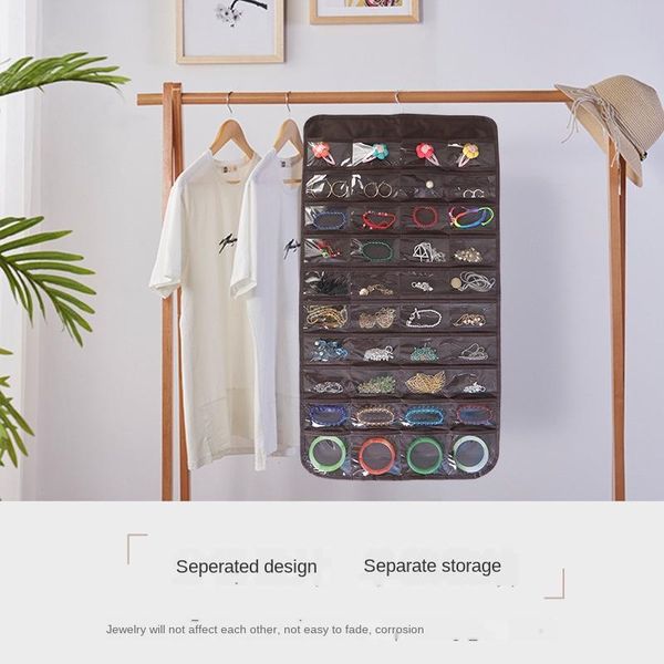 

hanging jewelry organizer double sided tape hook storage bag closet storage for earrings necklace bracelet ring display pouch