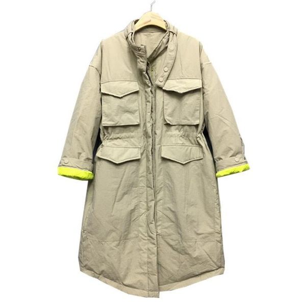 

sondr knee-length contrast color multi-pocket stand collar 2020 new loose fashion warm cotton padded clothes for women, Black