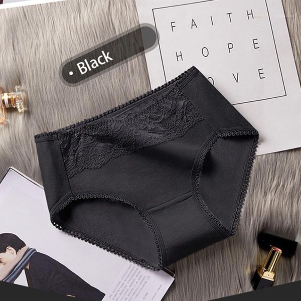 

female breathable underpants cotton physiological period underwear mid waist lace panty lingerie briefs1, Black;pink