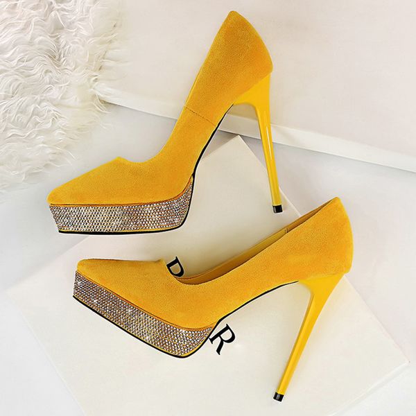 

women stripper extreme 12cm high heels suede platform pumps lady scarpins yellow heels crystal fetish stiletto shoesmultifunction, Black