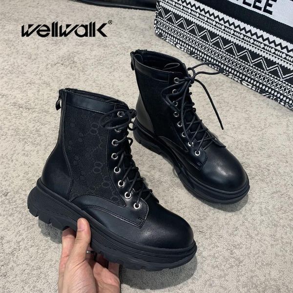 

goth platform shoes women's ankle boots lace up rubber boots for women cowboy with back zipper 2020 new fashion, Black