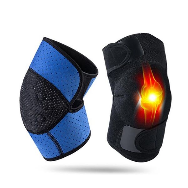 

1pair knee brace sleeve adjustable self heating tourmaline magnetic therapy knee pad support, Black;gray