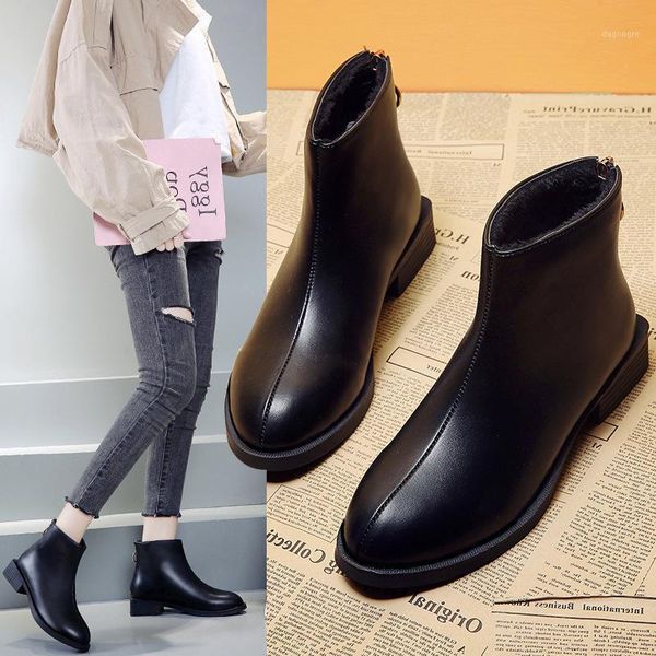 

boots dm515 autumn winter women's ankle fashion square heel round toe woman back zipper female1, Black