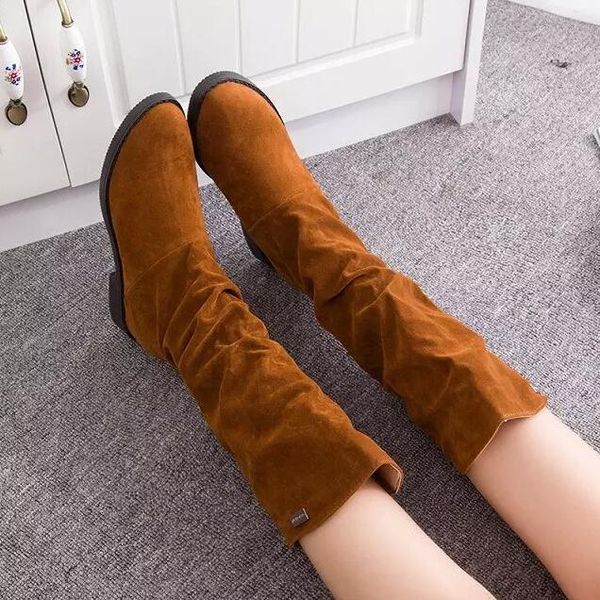 

winter autumn women boots matte flock boots for female ladies height increased low heel shoes lady mid calf high plue 40, Black