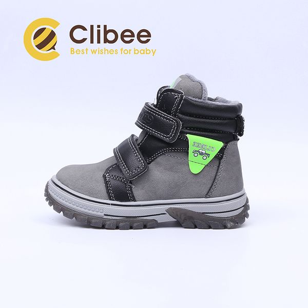 

clibee children pu leather boots boys winter sneakers boots kids warm anti-slip winter martin shoes for school walking outdoor 1028, Black;grey