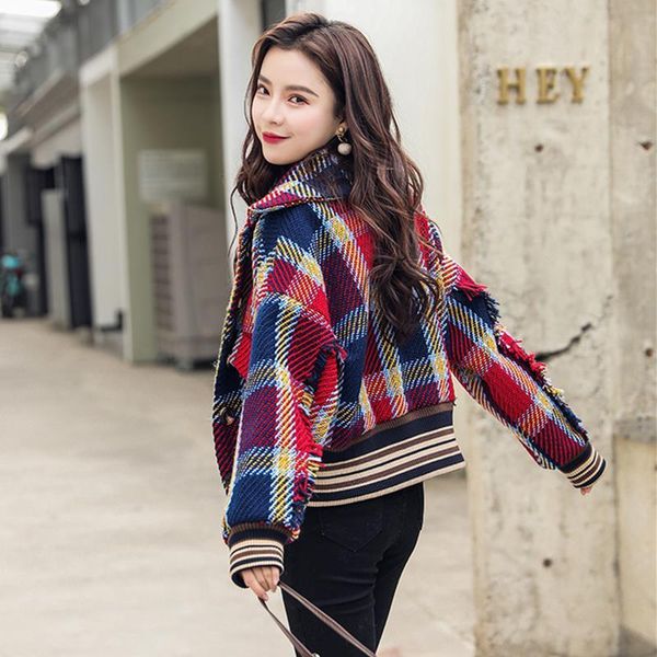 

women's winter retro plaid bf short woolen coat elegant plaid wool blend coat overcoat female patchwork covered warm woolen, Black;brown