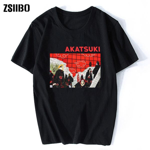 

men's naruto summer harajuku cool short sleeve japanese anime akatsuki print streetwear plus size hooded sweatshirt hoodie men t shirt