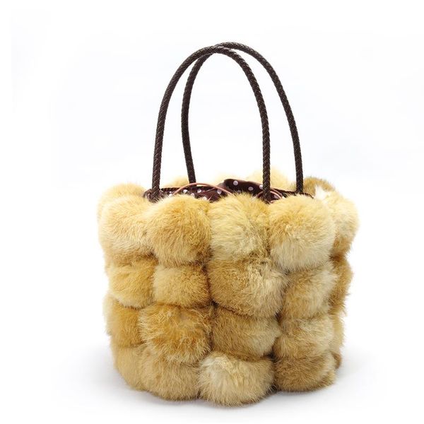 

new bucket bag famous design real fur women handbag soft hair fur string shoulder bag elegant winter snow black