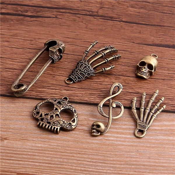 

6pcs bronze metal skull charms pendant for jewelry making diy halloween party skull pendant charms p6470 wmtjgc bdesybag, Bronze;silver