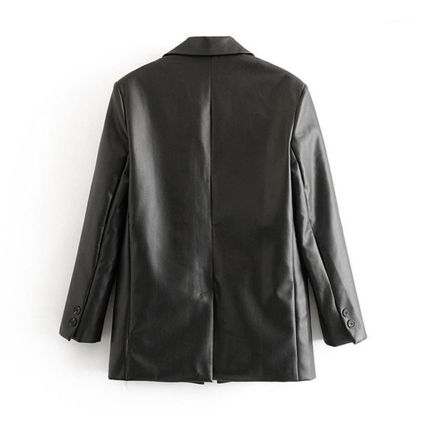 

women's suits & blazers women pu faux leather blazer suit long sleeve streetwear black jacket coat notched collar loose pockets casual, White;black