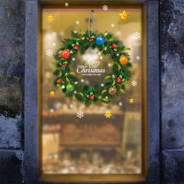 

wreath wall window glass festival decals santa murals new year christmas decorations for home stickers
