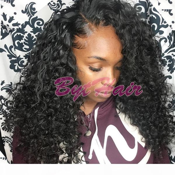 

bythair full lace human hair wigs curly brazilian glueless full lace wigs bleached knots remy human hair lace front wigs black women, Black;brown