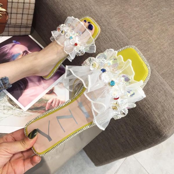 

slippers women summer slides shoes woman 2020 pantofle jelly flip flops soft new flat glitter crystal elegant1, Black