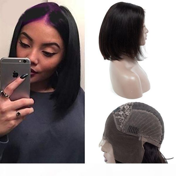 

bob straight hair full lace wigs brazilian virgin hair natural color lace frontal human hair wigs swiss lace frontal wig, Black;brown