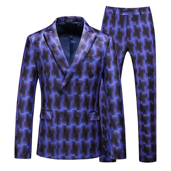 

men blue brown plaid wedding suits 2020 autumn men double breasted suits 6xl party prom stage performance jacket pant vest, White;black