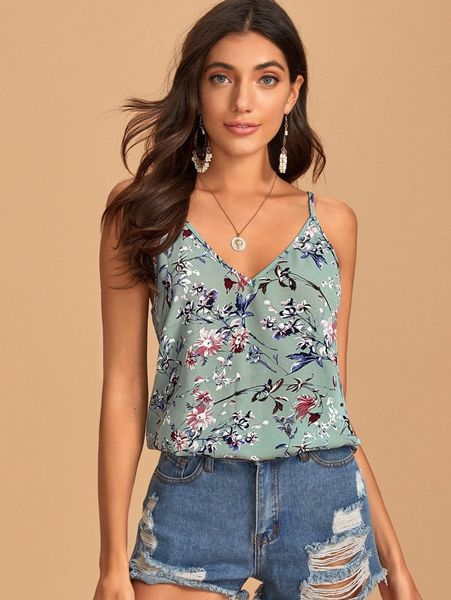 

floral print cami 1577#, White