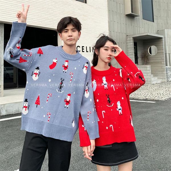 

men's sweaters korean style harajuku knitted sweater men women pullover winter year ugly christmas oversized with deer, White;black