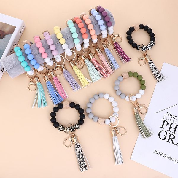 

other home silicone bead bracelet new wooden wrist keychain pendant antilost bracelet key ring
