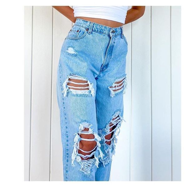 

cargo jeans women highwaist pants women's jeans ripped slimming blue hole women's pants fashion1
