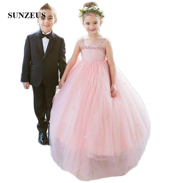 

lovely pink ball gown flower girls dresses spaghetti straps beaded sequins charming girls pageant dress long back flowers sf27, Red;yellow