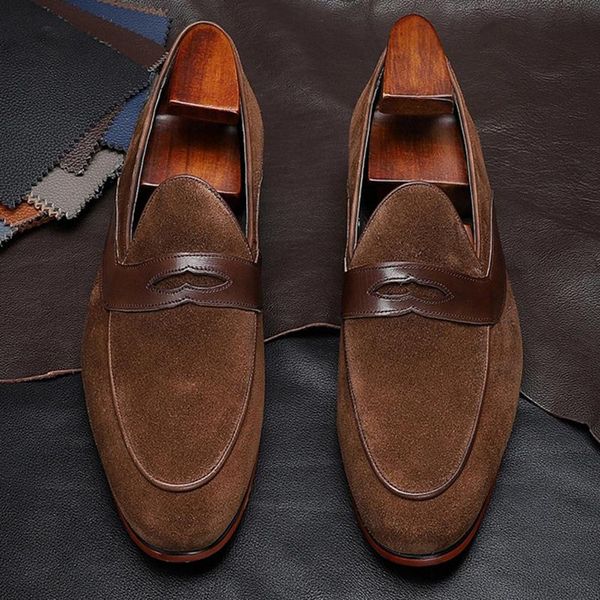 

new fashion genuine leather men's comfortable moccasin shoes round toe slip on cow suede penny casual loafers for male sg248, Black
