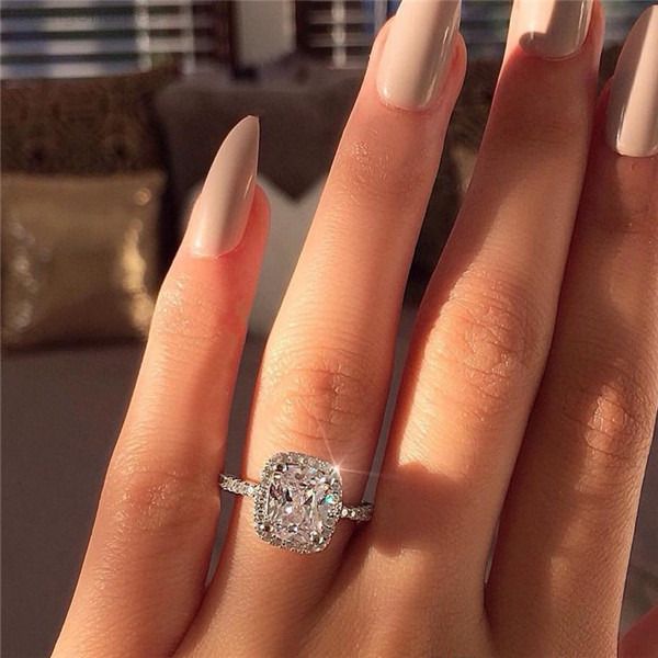 

factoryqy1ecushion choucong promise ring 925 sterling cut silver 3ct diamond engagement wedding band rings for women men jewelry, Slivery;golden