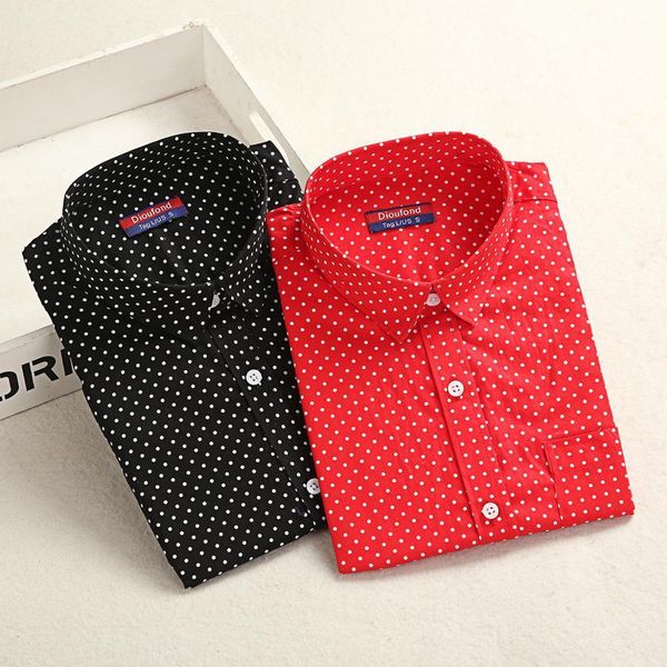 

dioufond cotton shirt work wear women lady blouse office 2020 spring autumn plus size polka dot long sleeve female clothing, White
