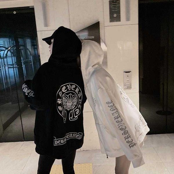 

puppet autumn and winter crosin sweater women sanskrit printing loose korean reflective thickened zipper coat plush, Black