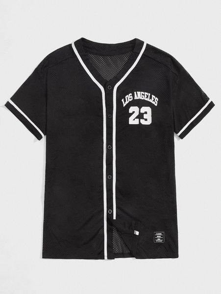 

men letter graphic patched mesh shirt q3dm#, White;black