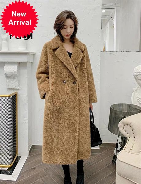 

ct942 winter women's 100% wool fur coat female jacket over size parka lady fashion long sheep fur coat, Black