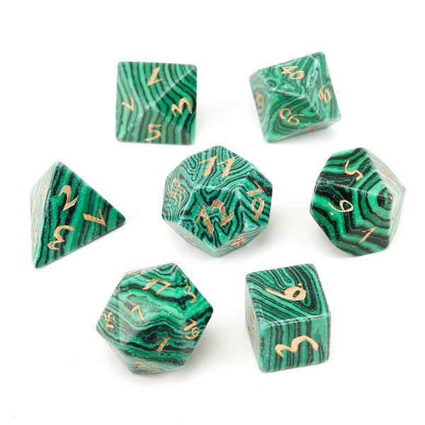 

synthesis malachite loose gemstones engrave dungeons and dragons game-number-dice customized stone role play game polyhedron stones dice set, Black
