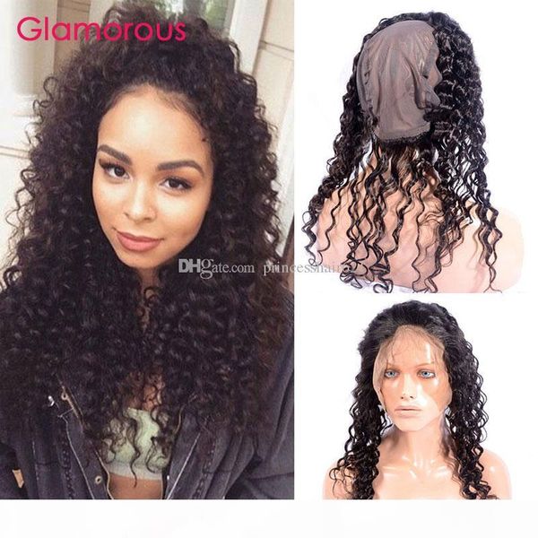 

glamorous brazilian deep wave curly hair piece natural color full lace frontal 360 closure peruvian indian malaysian hair 360 frontal, Black;brown