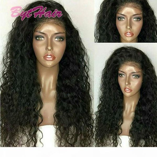 

bythair brazilian natural wavy human hair wigs brazilian water wave lace front wigs glueless full lace wigs bleached knots, Black;brown