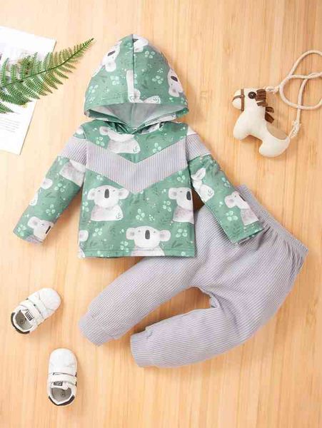 

baby koala & plant print waffle knit hoodie & sweatpants she, White