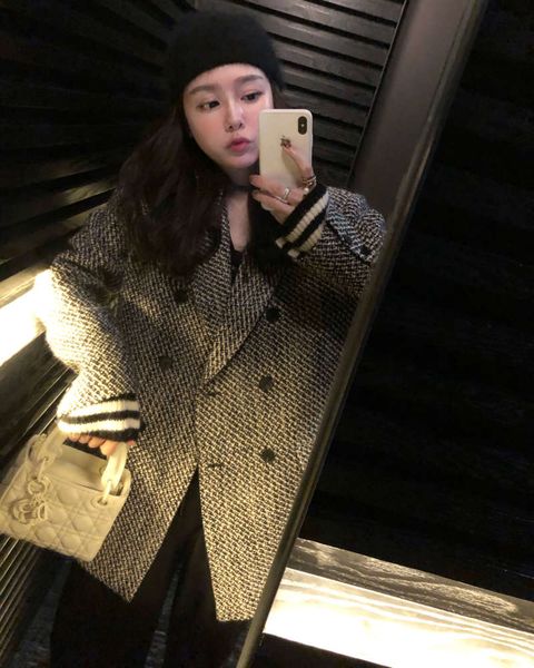 

theopendm 2020 winter new fashionable tweed et women's thickened versatile woollen suit, White;black