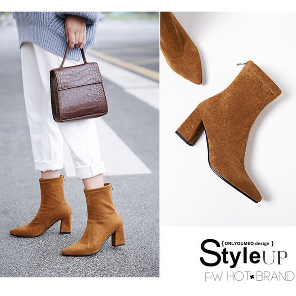 

women's fashion block carsol end of roxanne for high heel socks winter boots tight black toes shoes 6ueu