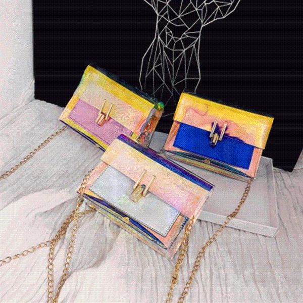 

women laser transparent crossbody bag messenger shoulder bag pvc jelly small tote bags holographic lady sac femme bandoulier