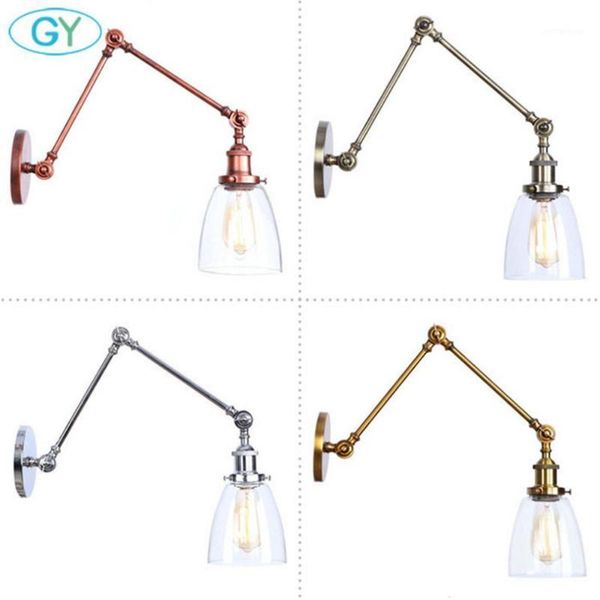 

wall lamp modern industrial glass sconce edison vintage style hardwired swing arm light art deco brass brown chrome fixture1