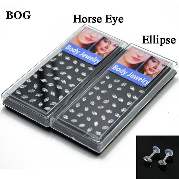 

bog- 40 pcs bioplast flexible ear tragus cartilage piercing horse eye,ellipse zircon lip labret bar ring girls jewelry 16g q jllrma, Silver