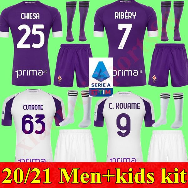

20 21 kits fiorentina soccer jerseys simeone 9 ribery 7 custom florence football shirt men+kids kit youth camisas de futebol shirts, Black
